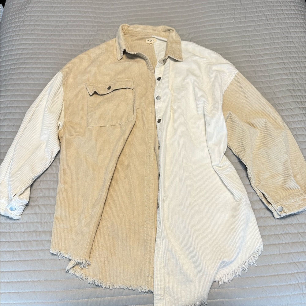 Corduroy color block frayed jacket